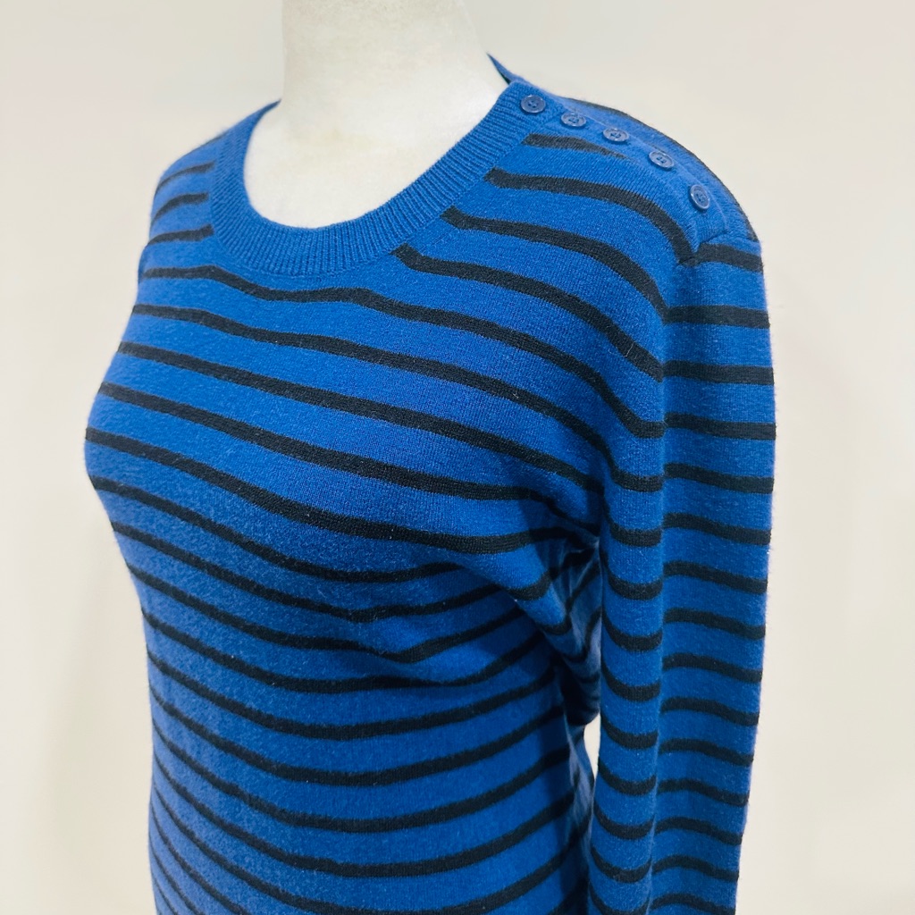 Burberry Brit Navy Blue Striped Wool Cashmere Blend Anchor Button Sweater Sz S